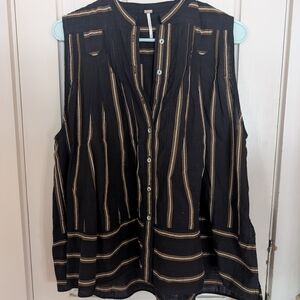 Free People Oversized Sleeveless Button Down Tank - Black, Brown Striped - Sz XS